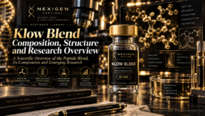 Scientific featured image for Klow Blend showing peptide research composition and Nexigen Peptides branding