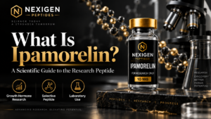 Featured image for What Is Ipamorelin? showing an Ipamorelin research peptide guide with Nexigen branding and scientific visuals