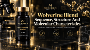 Featured image for Wolverine Blend composition and molecular profile showing Nexigen Wolverine Blend vial with peptide research visual elements