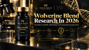 Featured image for Wolverine Blend research in 2026 showing Nexigen Wolverine Blend vial with futuristic scientific research background