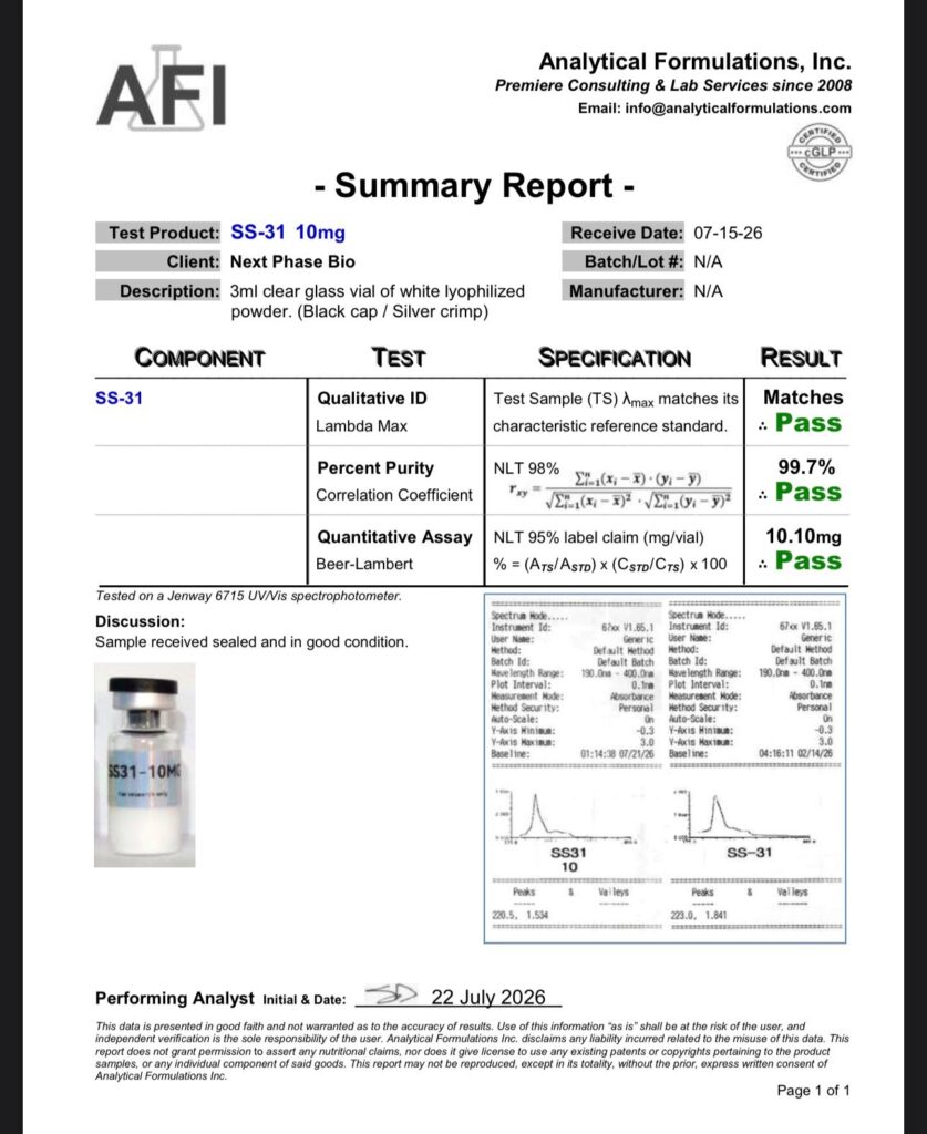 SS-31 Analytical Report — 10 mg