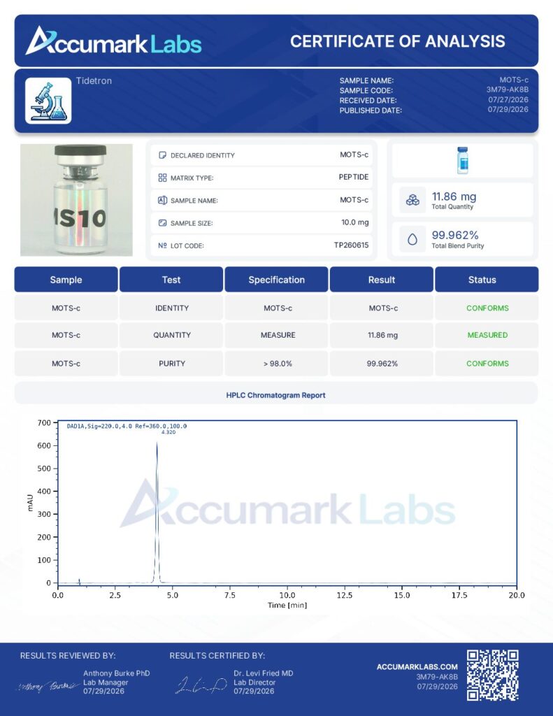 MOTS-c Certificate of Analysis — 10 mg